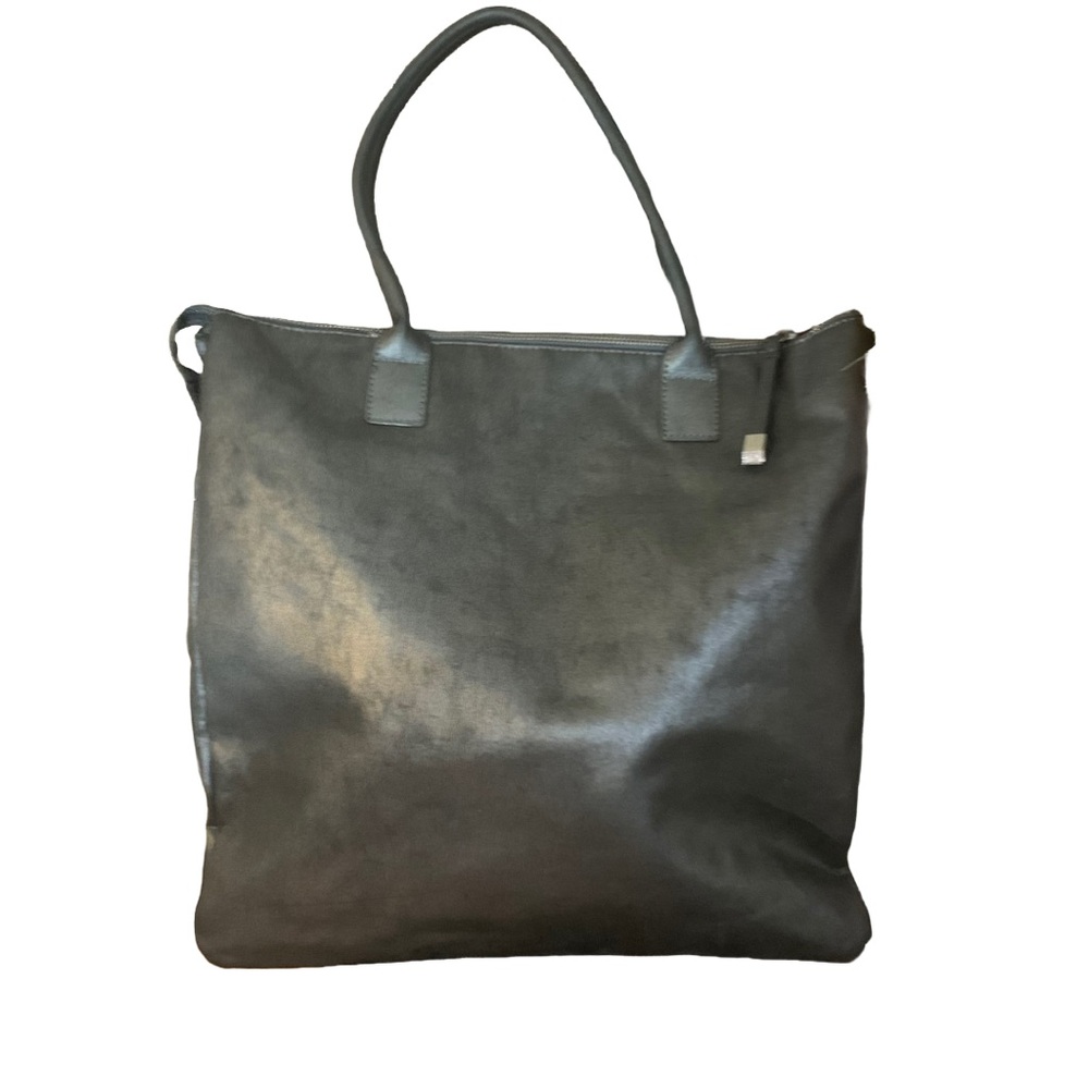 KIPLING GRAY LEATHER WITH NYLON WEAVE ACCENTS "CARLISA" TOTE SHOULDER BAG - Picture 4 of 10